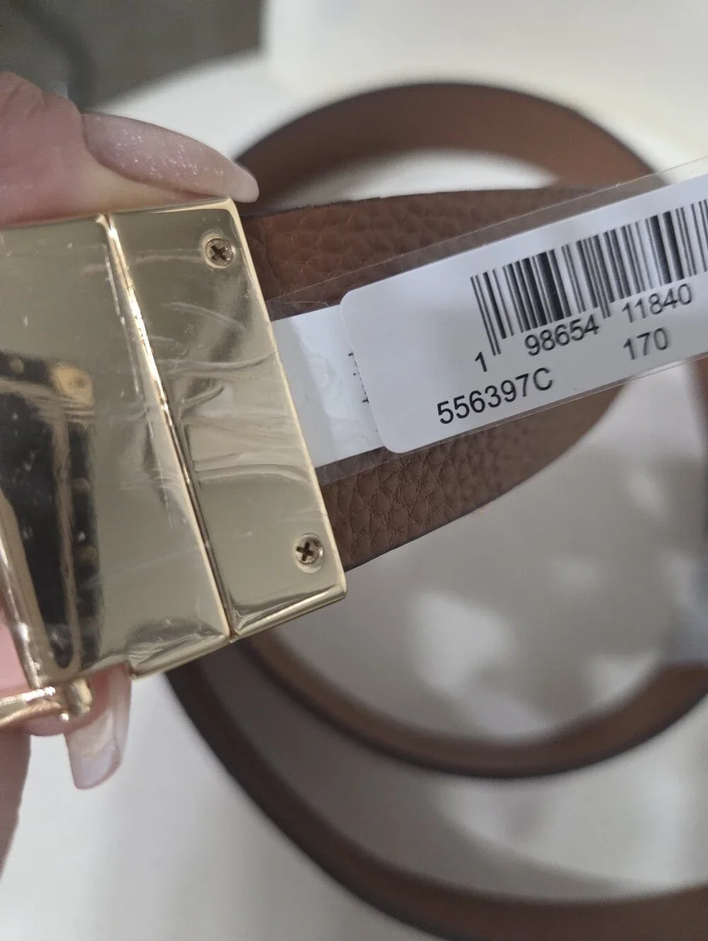 Michael Kors Beige Monogram Reversible Belt with Gold MK Buckle